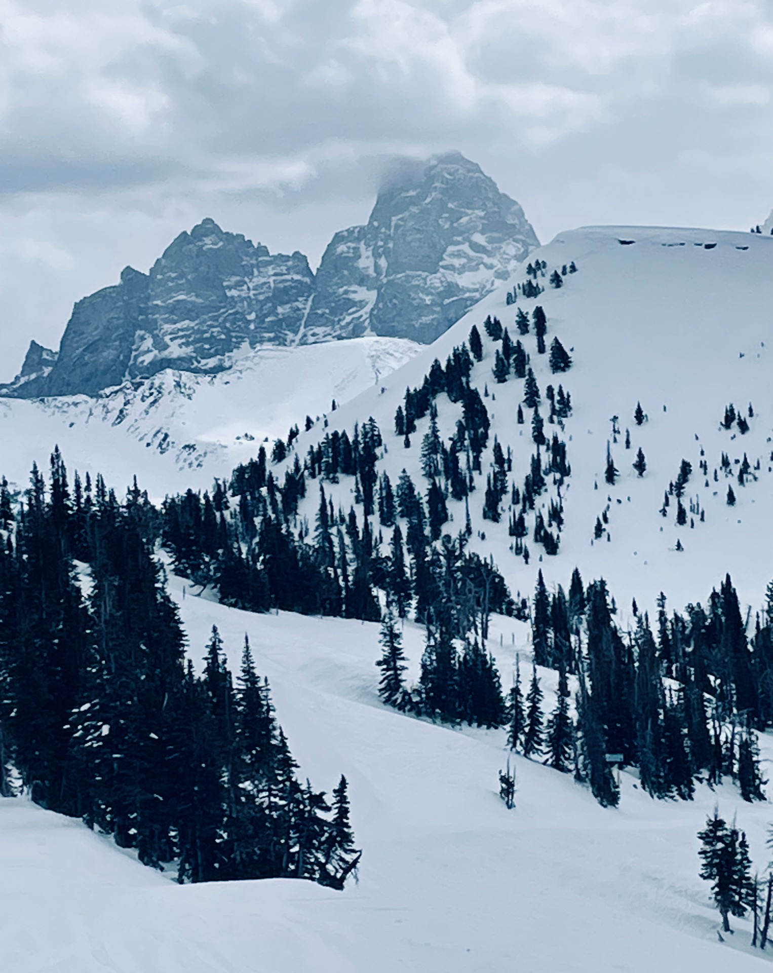 Teton peaks from Grand Targhee in winter